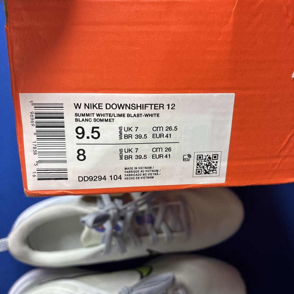 Women Nike Downshifter 12 Running Shoe Summit White/Lime Blast DD9294-104 no lid - Picture 9 of 10